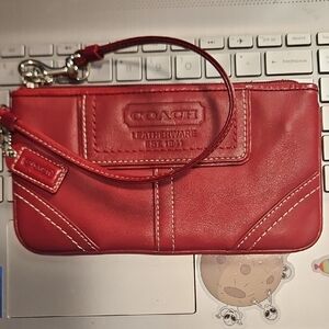 Coach Red Leather Zip Wristlet